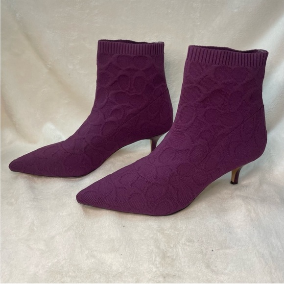 COACH Jade Logo Monogram Blackβ Knit Sock Ankle Booties Sz US 7.5 B 221 - Picture 8 of 13